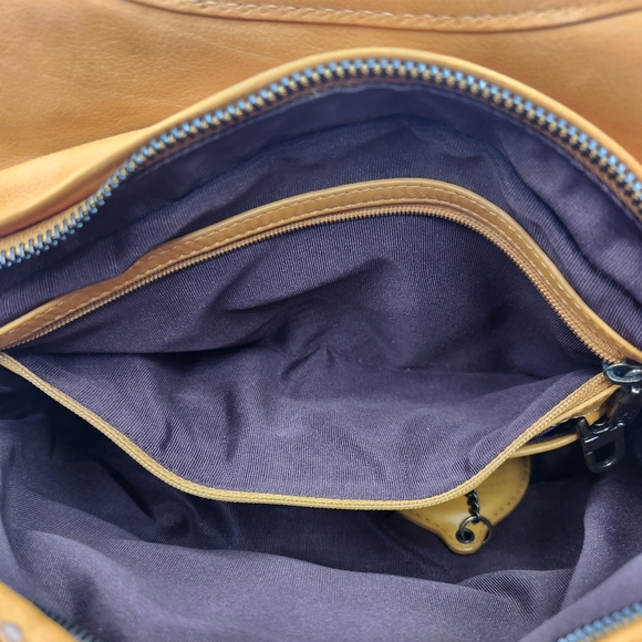 Cole Haan Musturd Yellow Leather Hobo Shoulder Hand Bag Whipstitch Boho Medium - Picture 11 of 16